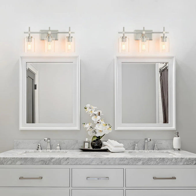 Jasper 3-Light Modern Clear Glass Bathroom Vanity Light, Black & Nickel