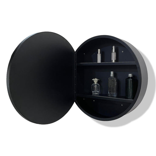 4.9 in. D x 30 in. W x 4 in. H Black Metal Round Framed Bathroom Surface Mount or Recess Medicine Cabinet with Mirror - ParrotUncle