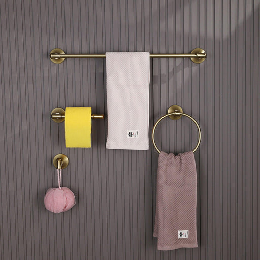 4-Piece Copper and Stainless Steel Wall Mounted Bathroom Hardware Set - Brushed Gold - ParrotUncle