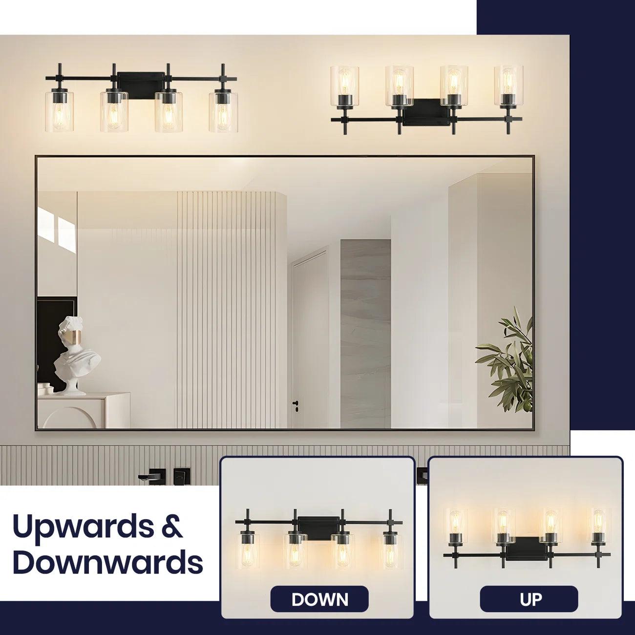 Lámpara de baño lineal moderna Jasper de 4 luces de vidrio transparente para tocador