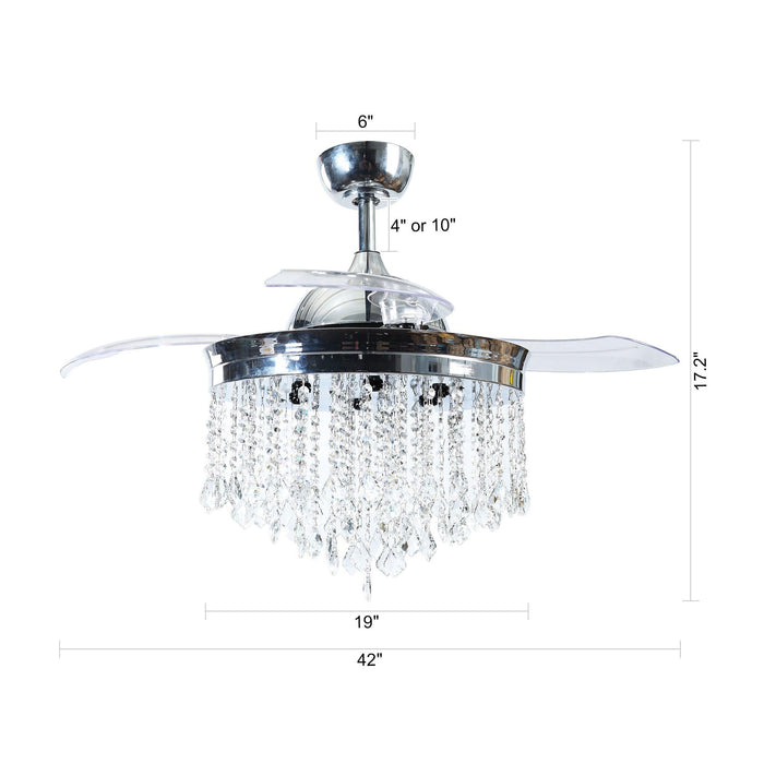 42" Mateo Modern Downrod Mount Crystal Ceiling Fan with Lighting and Remote Control - ParrotUncle