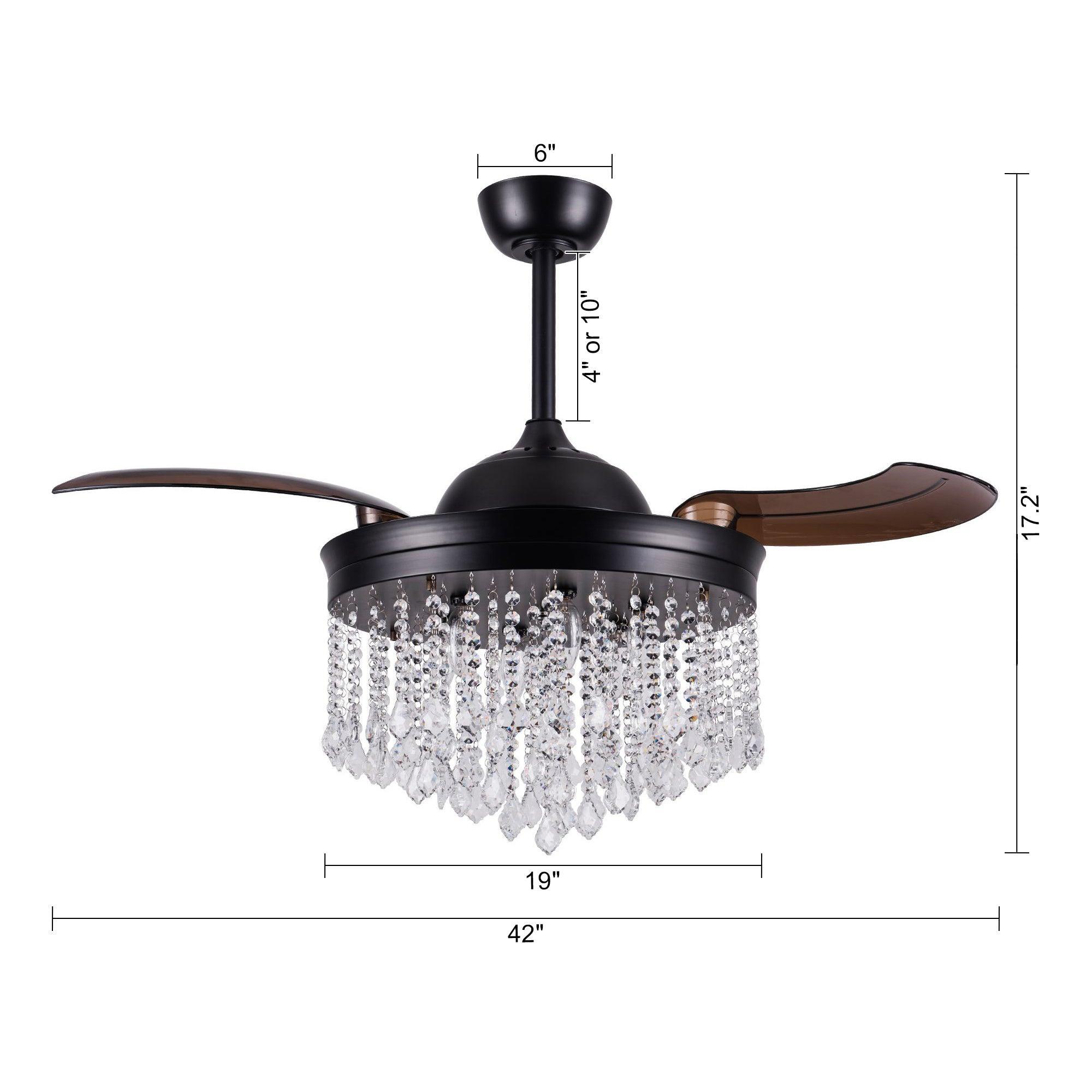 42" Mateo Modern Downrod Mount Crystal Ceiling Fan with Lighting and Remote Control - ParrotUncle