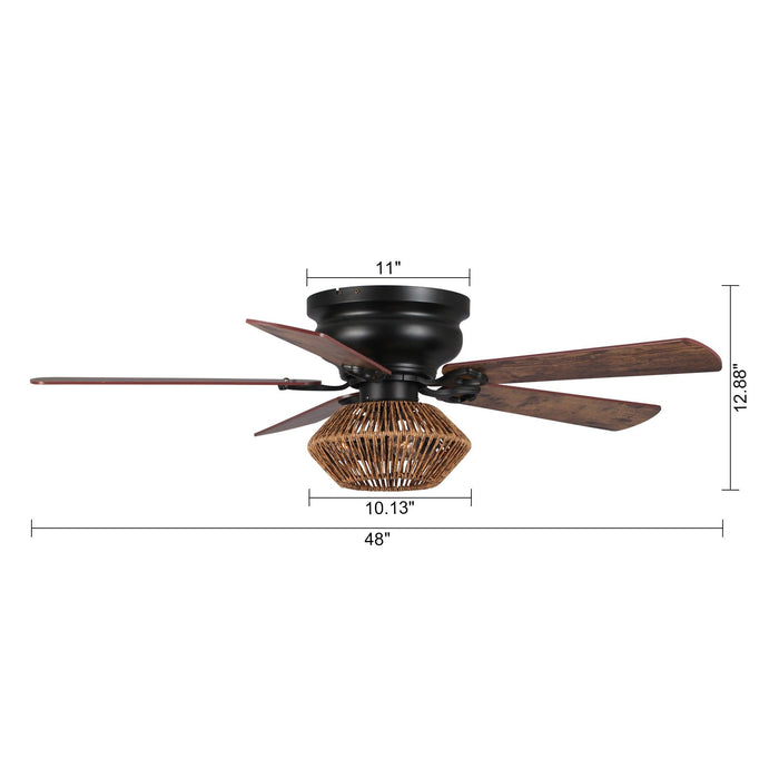 48" Bilbao Farmhouse Flush Mount Reversible Ceiling Fan with Lighting and Remote Control - ParrotUncle