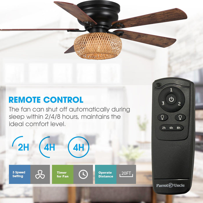 48" Bologna Farmhouse Flush Mount Reversible Ceiling Fan with Lighting and Remote Control - ParrotUncle