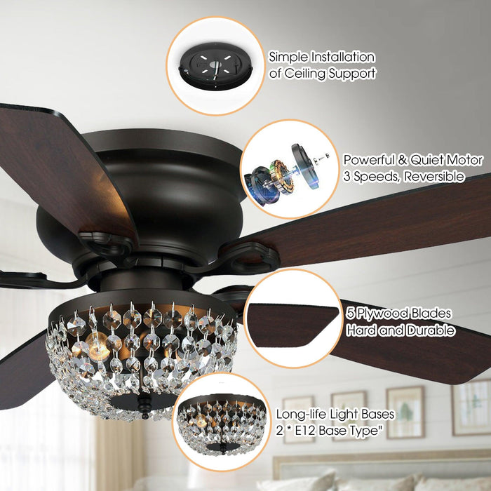 Reversible Ceiling Fan With LED Light Chandelier Timer Remote Control 5  Blades