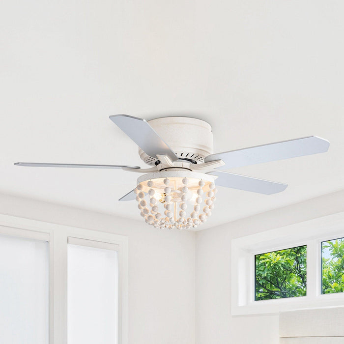 48" New Delhi Traditional Flush Mount Reversible Ceiling Fan with Lighting and Remote Control - ParrotUncle