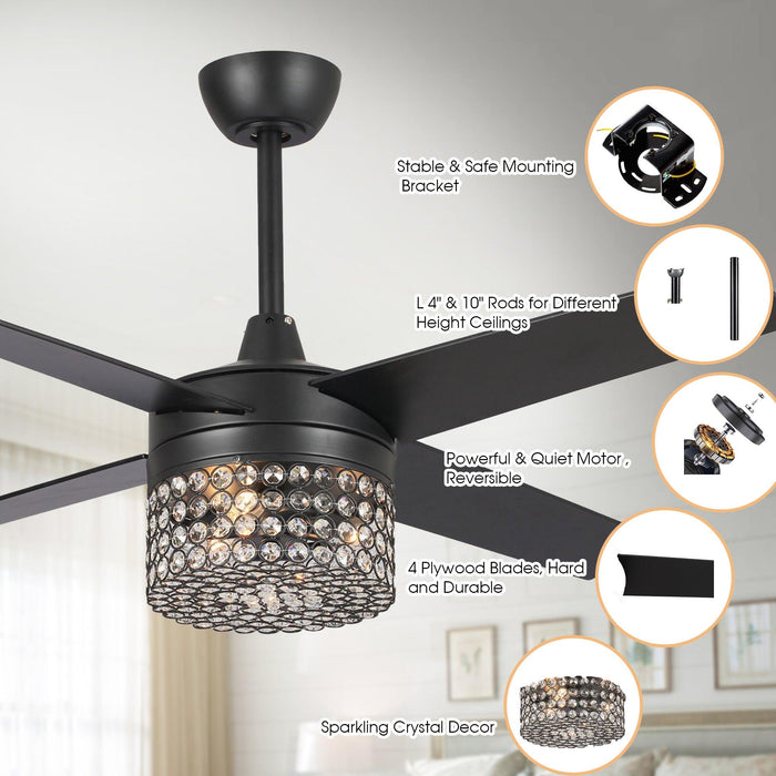 48" Pune Modern Downrod Mount Reversible Crystal Ceiling Fan with Lighting and Remote Control - ParrotUncle