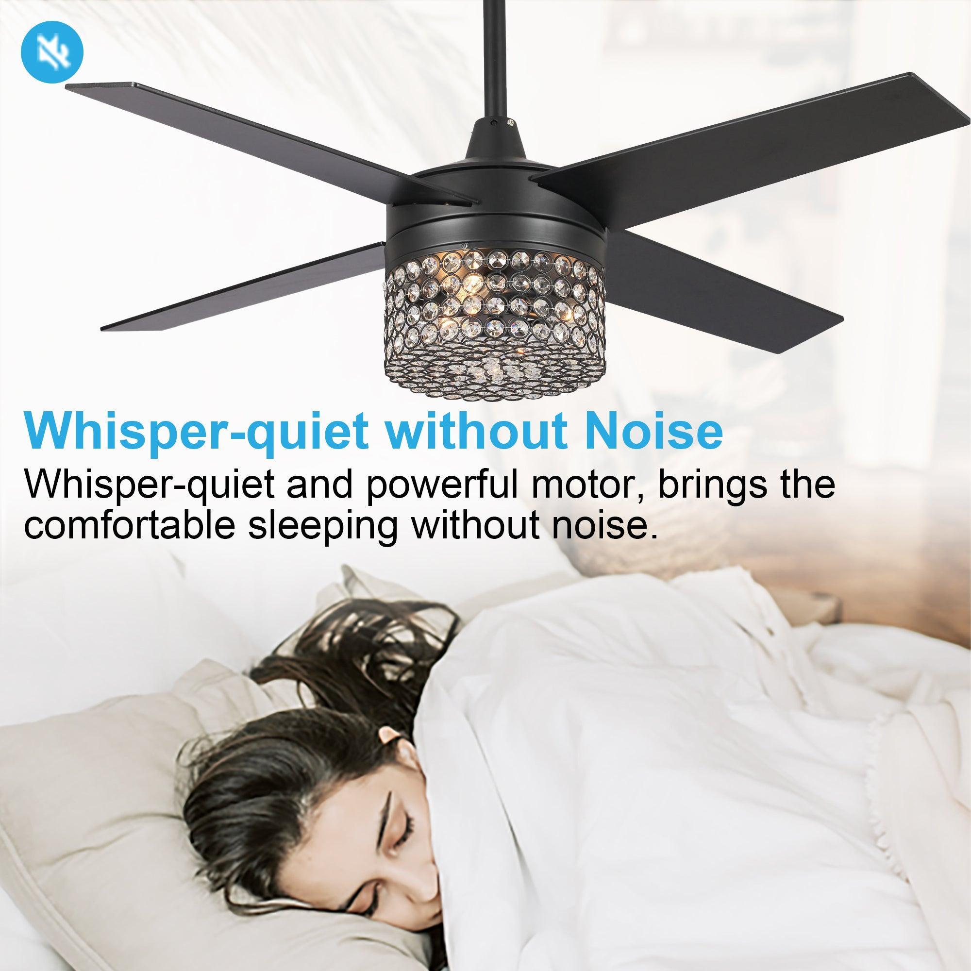 48" Pune Modern Downrod Mount Reversible Crystal Ceiling Fan with Lighting and Remote Control - ParrotUncle