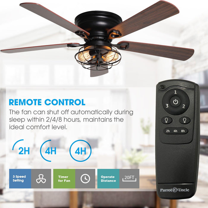 48" Ummuhan Industrial Flush Mount Reversible Ceiling Fan with Lighting and Remote Control - ParrotUncle