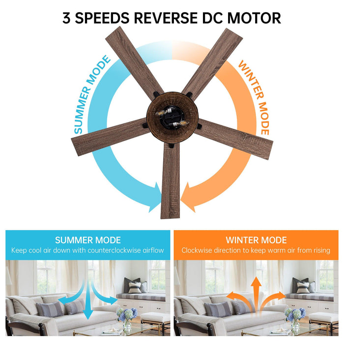 52" Kerala Farmhouse Downrod Mount Reversible Ceiling Fan with Lighting and Remote Control