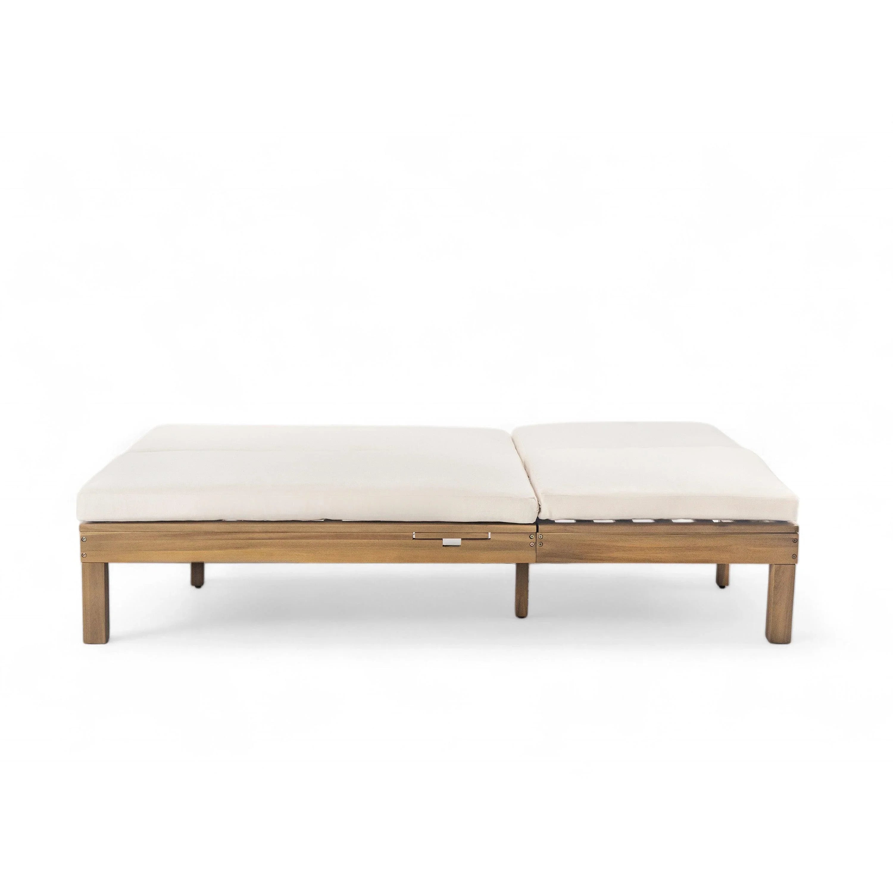 Chaise longue de exterior con respaldo ajustable en 5 posiciones, cojín y bandejas laterales plegables para 2 personas, ideal para jardín junto a la piscina.