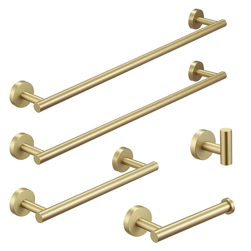 5-Piece Brushed Gold Stainless Steel Wall Mounted Bathroom Hardware Set - ParrotUncle
