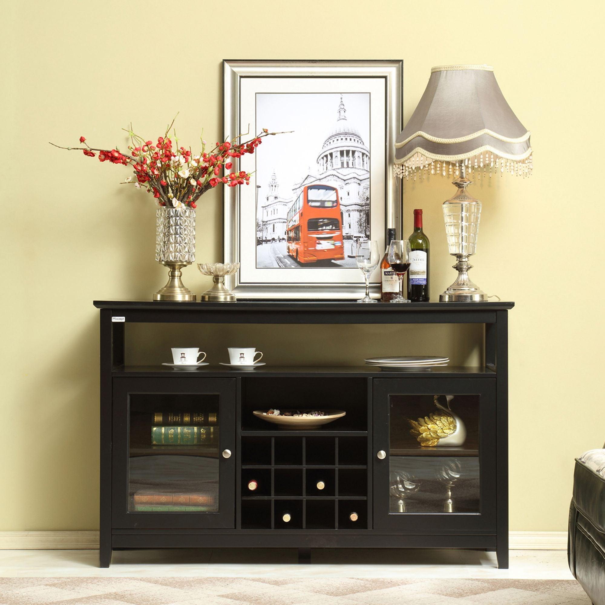 51" Wide Wood Cupboard Buffet Storage Cabinet with Wine Rack for 12-Bottles - ParrotUncle
