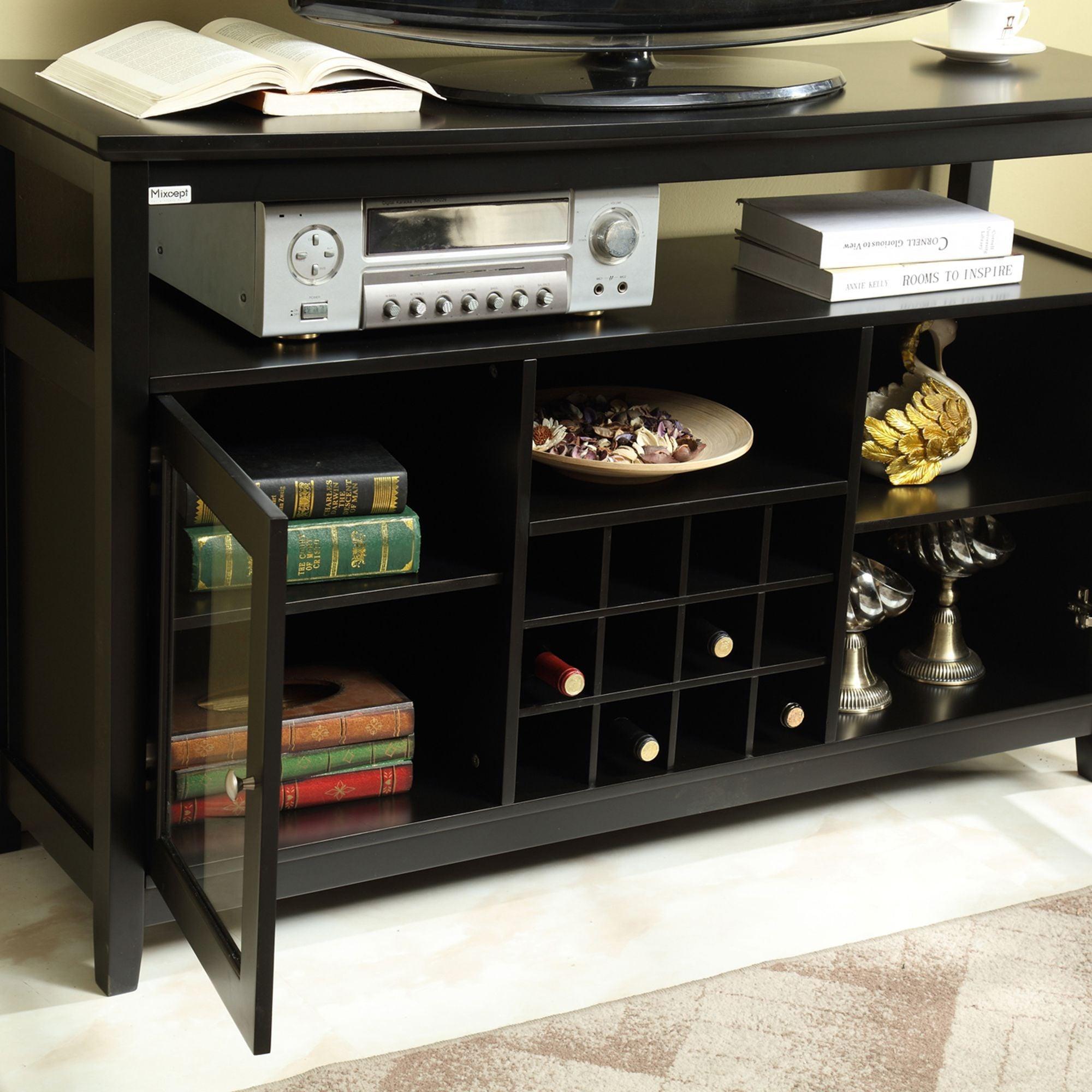 51" Wide Wood Cupboard Buffet Storage Cabinet with Wine Rack for 12-Bottles - ParrotUncle