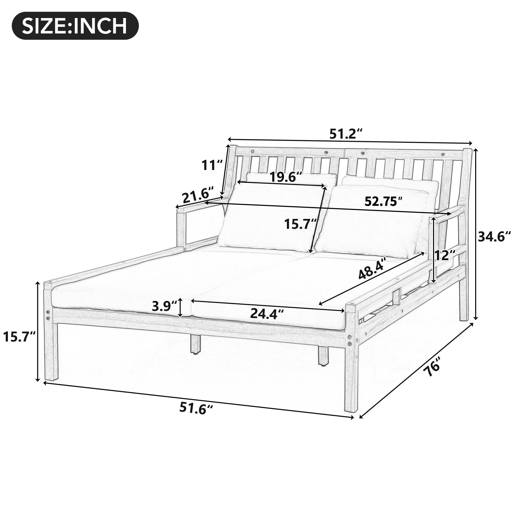Cama de día para exterior, cama de día para patio con cuatro almohadas, cama de madera para exterior con reposabrazos curvos para piscina, patio y jardín.