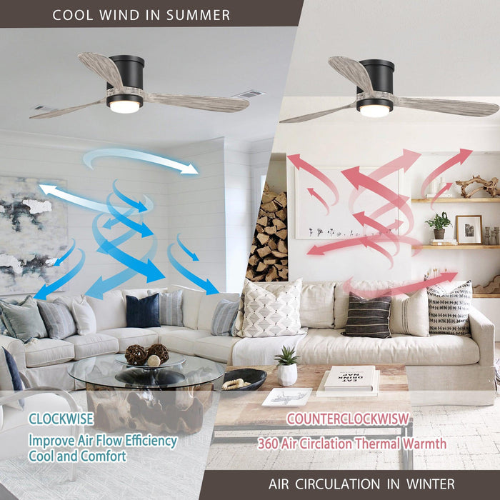 52" Anyan Modern Flush Mount Reversible Ceiling Fan with Lighting and Remote Control - ParrotUncle