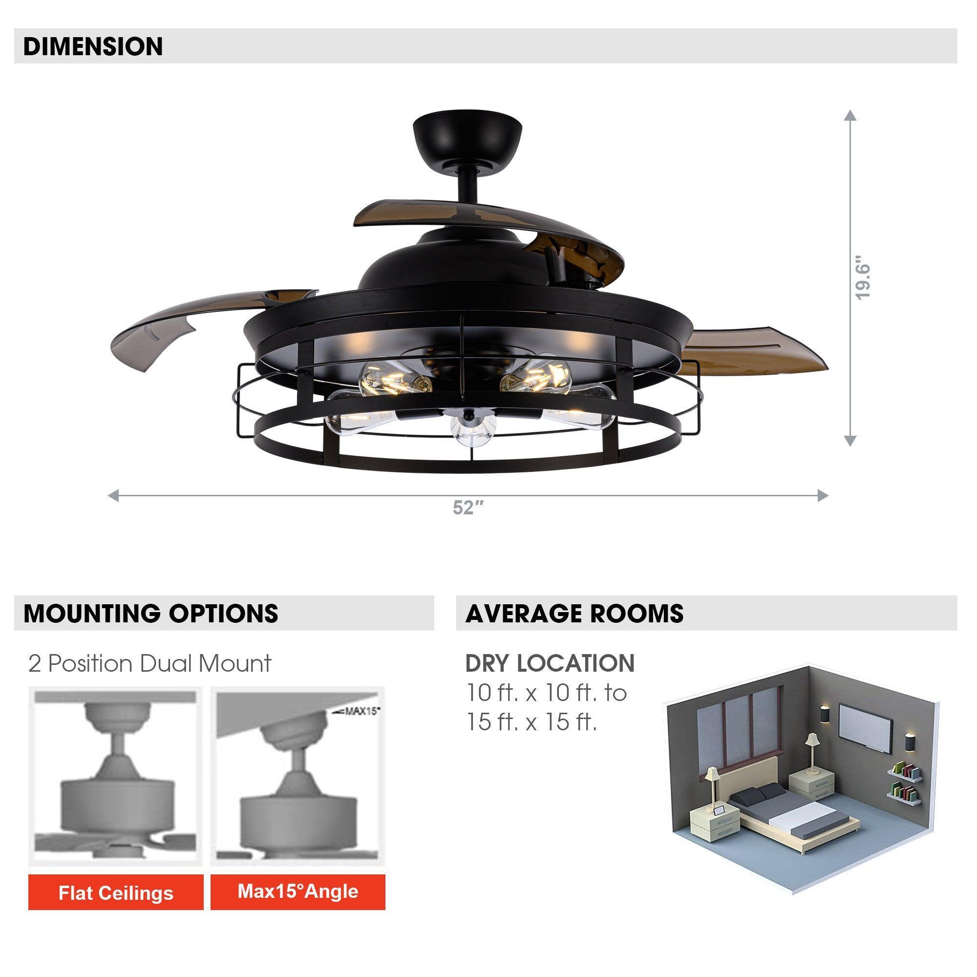 52" Jamshedpur Industrial Downrod Mount Ceiling Fan with Lighting and Remote Control - ParrotUncle