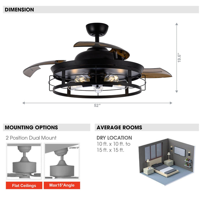 52" Jamshedpur Industrial Downrod Mount Ceiling Fan with Lighting and Remote Control - ParrotUncle