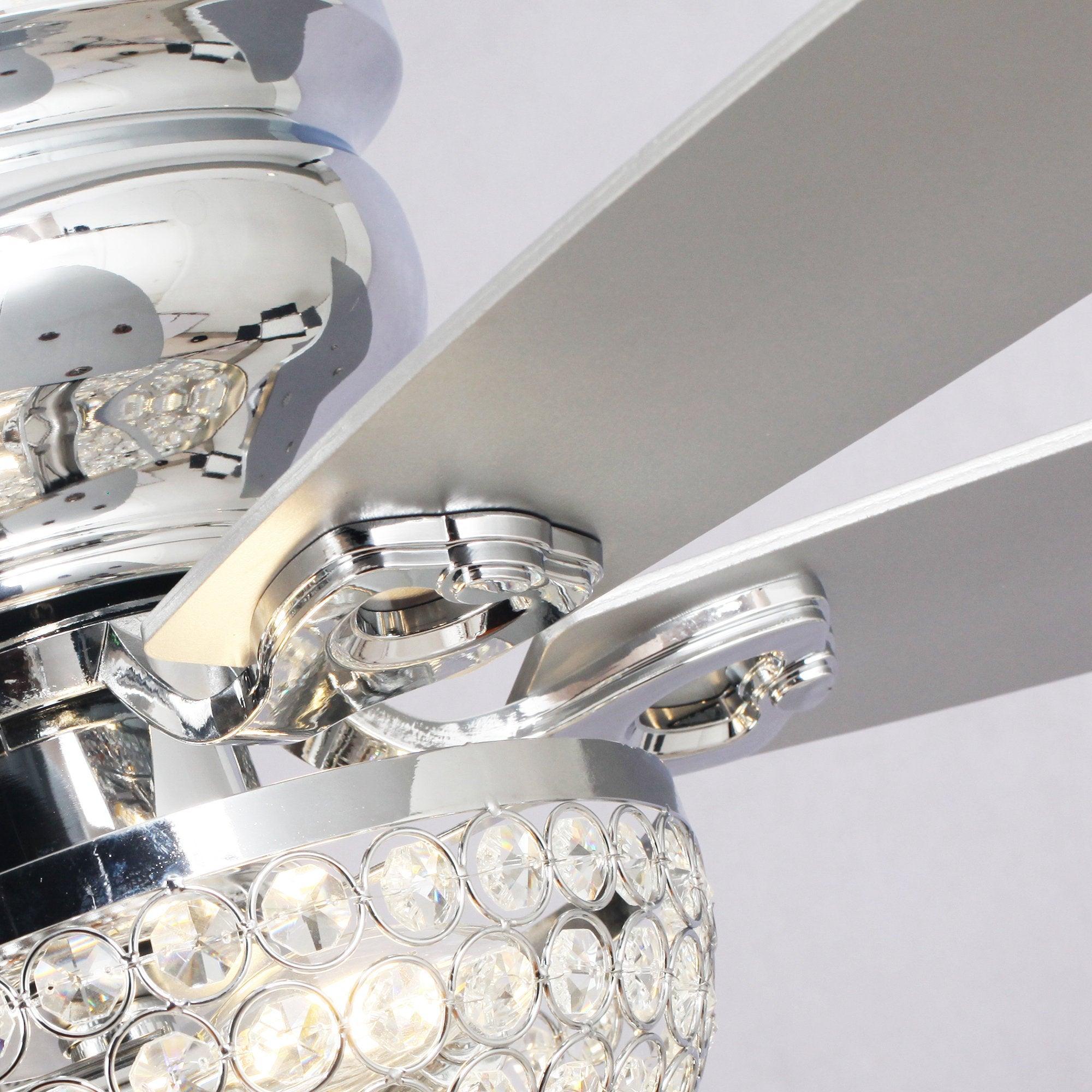 52" Kanpur Modern Chrome Flush Mount Reversible Crystal Ceiling Fan with Lighting and Remote Control - ParrotUncle