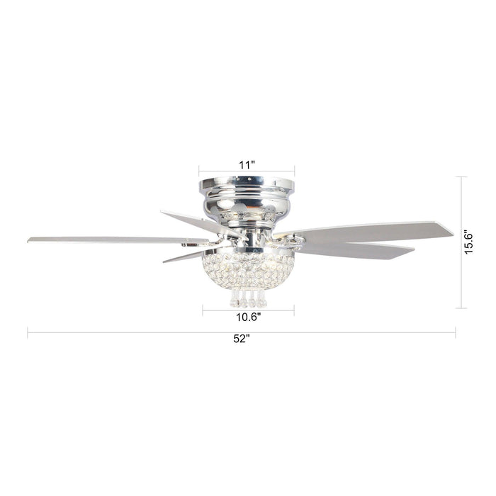 52" Kanpur Modern Chrome Flush Mount Reversible Crystal Ceiling Fan with Lighting and Remote Control - ParrotUncle