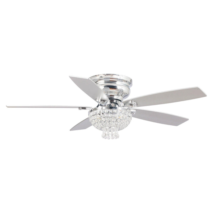 52" Kanpur Modern Chrome Flush Mount Reversible Crystal Ceiling Fan with Lighting and Remote Control - ParrotUncle