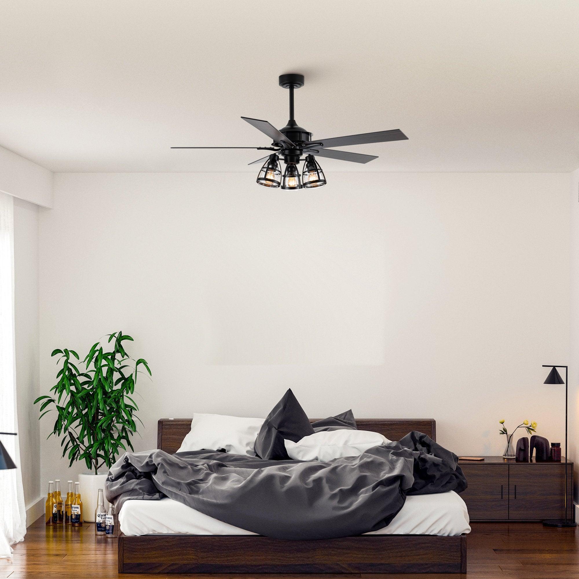 52" Kashmir Industrial Downrod Mount Reversible Ceiling Fan with Lighting and Remote Control - ParrotUncle