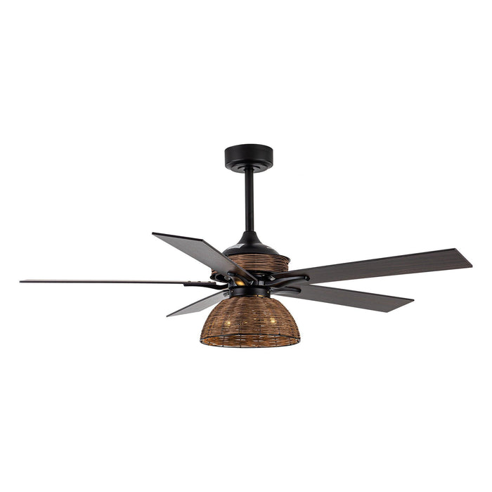 52" Kerala Farmhouse Downrod Mount Reversible Ceiling Fan with Lighting and Remote Control - ParrotUncle
