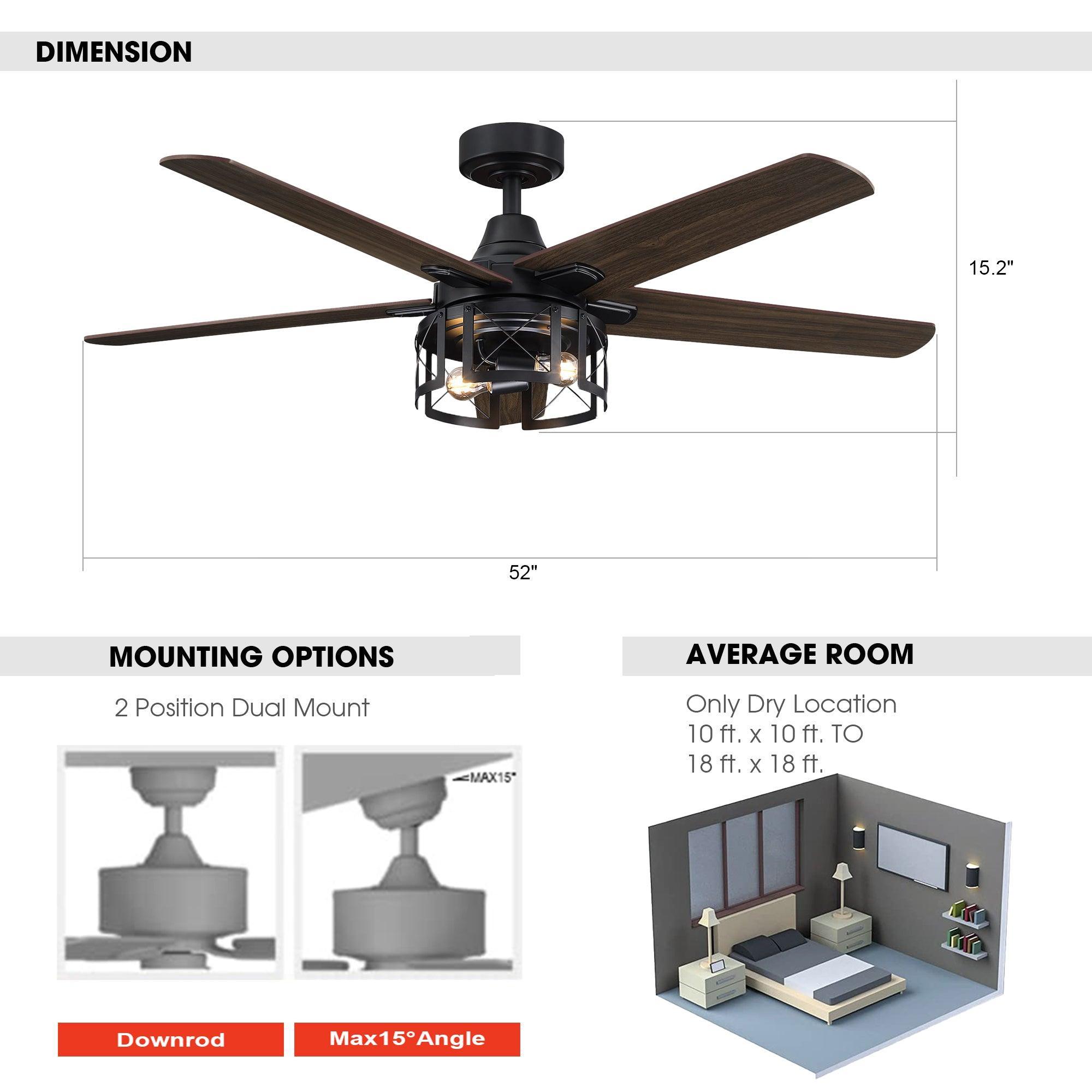 52" Kolkata Industrial Downrod Mount Reversible Ceiling Fan with Lighting and Remote Control - ParrotUncle