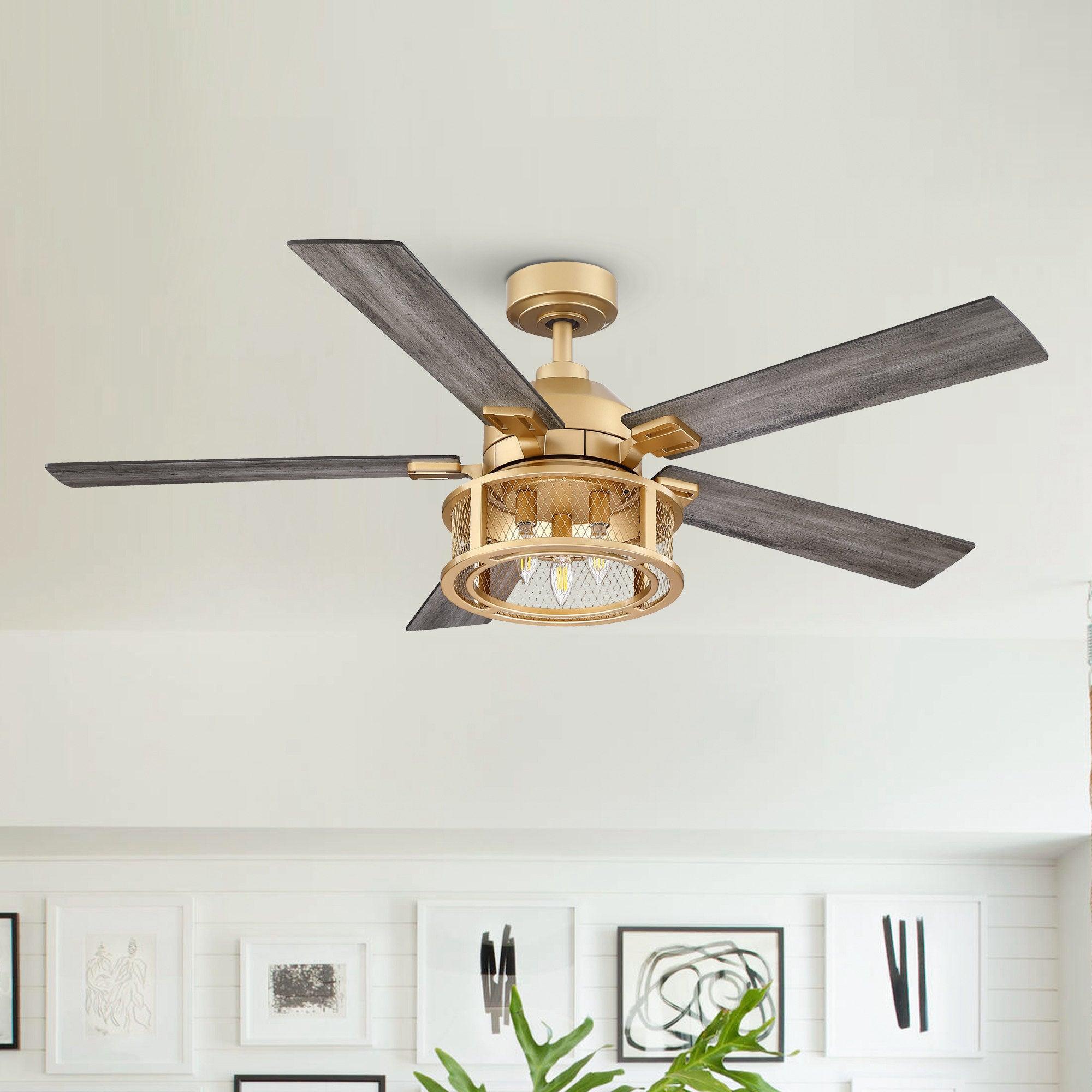 52" Lucknow Industrial Black Reversible Ceiling Fan with Lighting and Remote Control - ParrotUncle