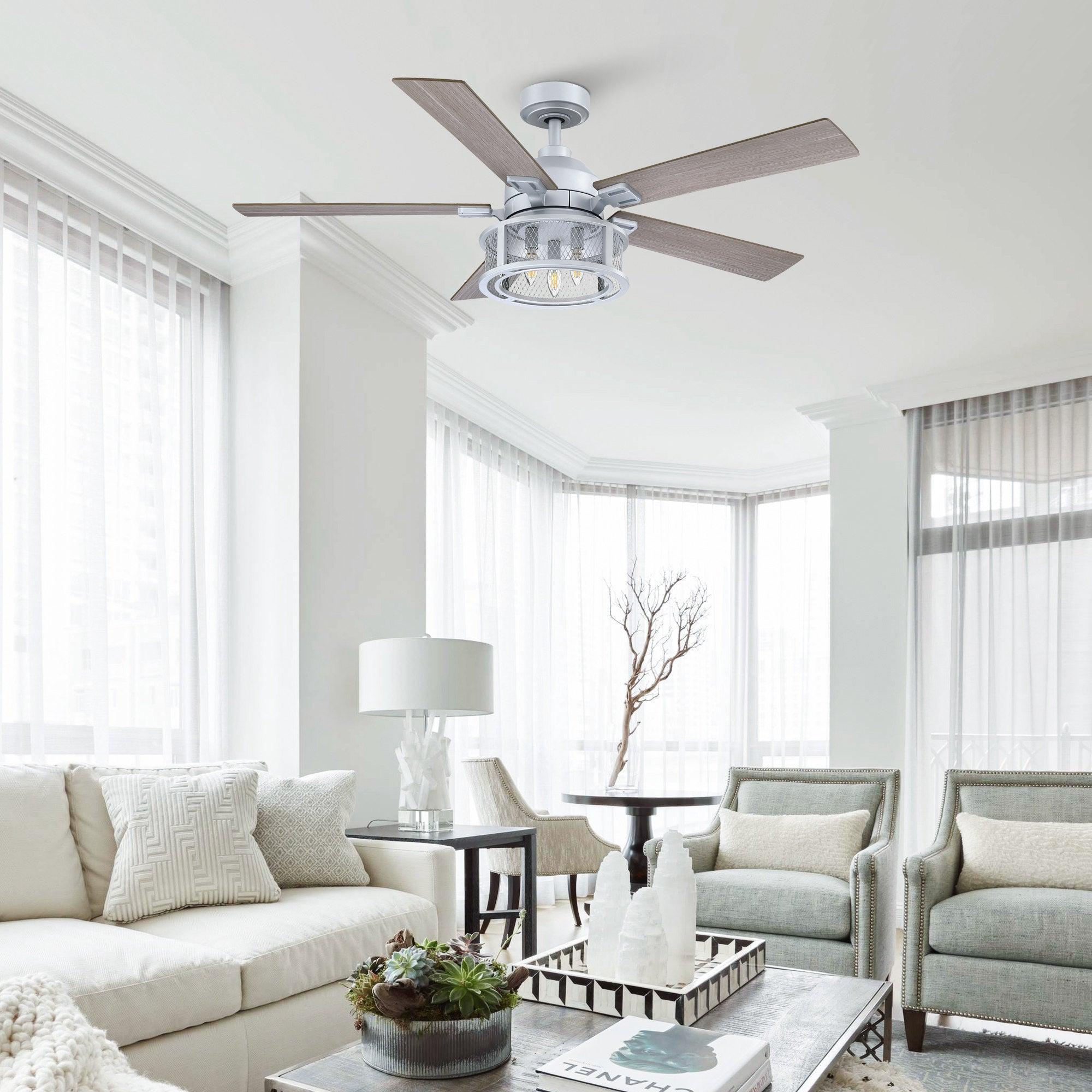 52" Lucknow Industrial Black Reversible Ceiling Fan with Lighting and Remote Control - ParrotUncle