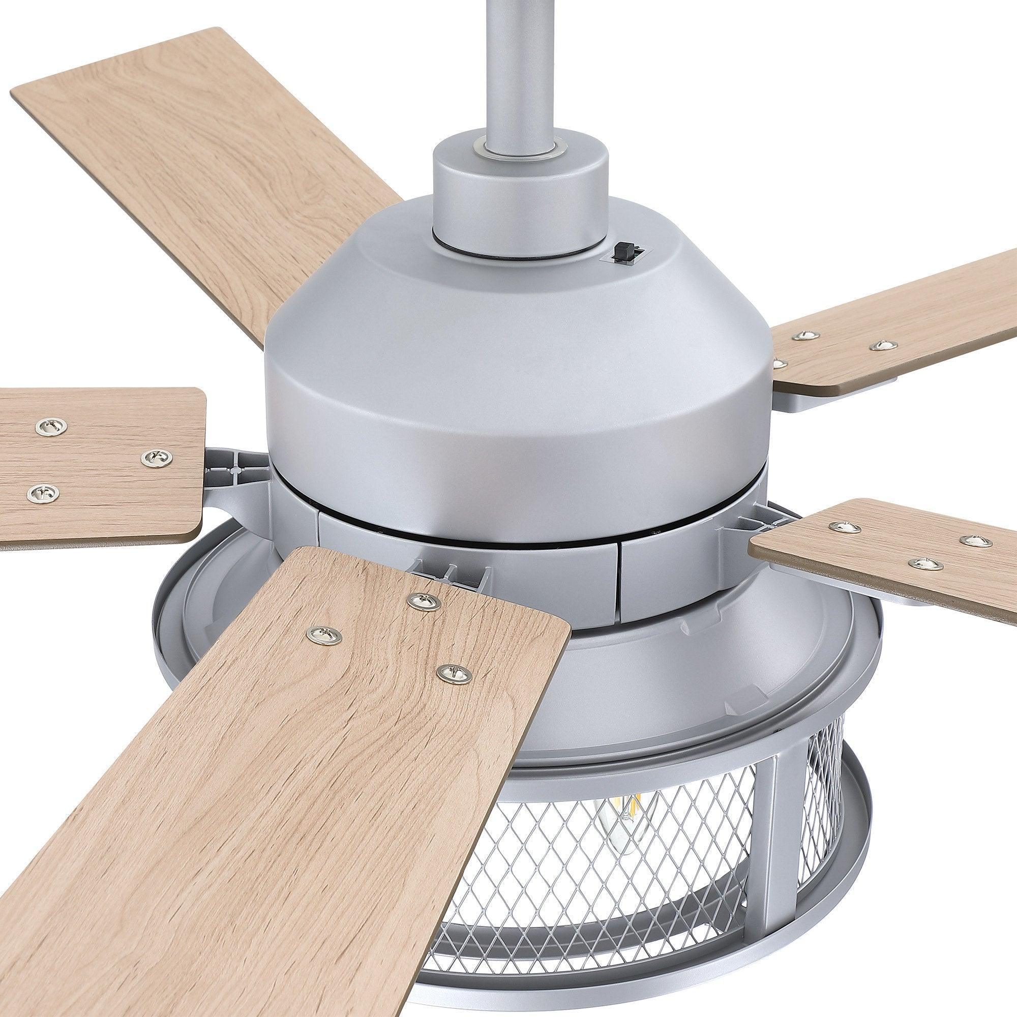 52" Lucknow Industrial Black Reversible Ceiling Fan with Lighting and Remote Control - ParrotUncle
