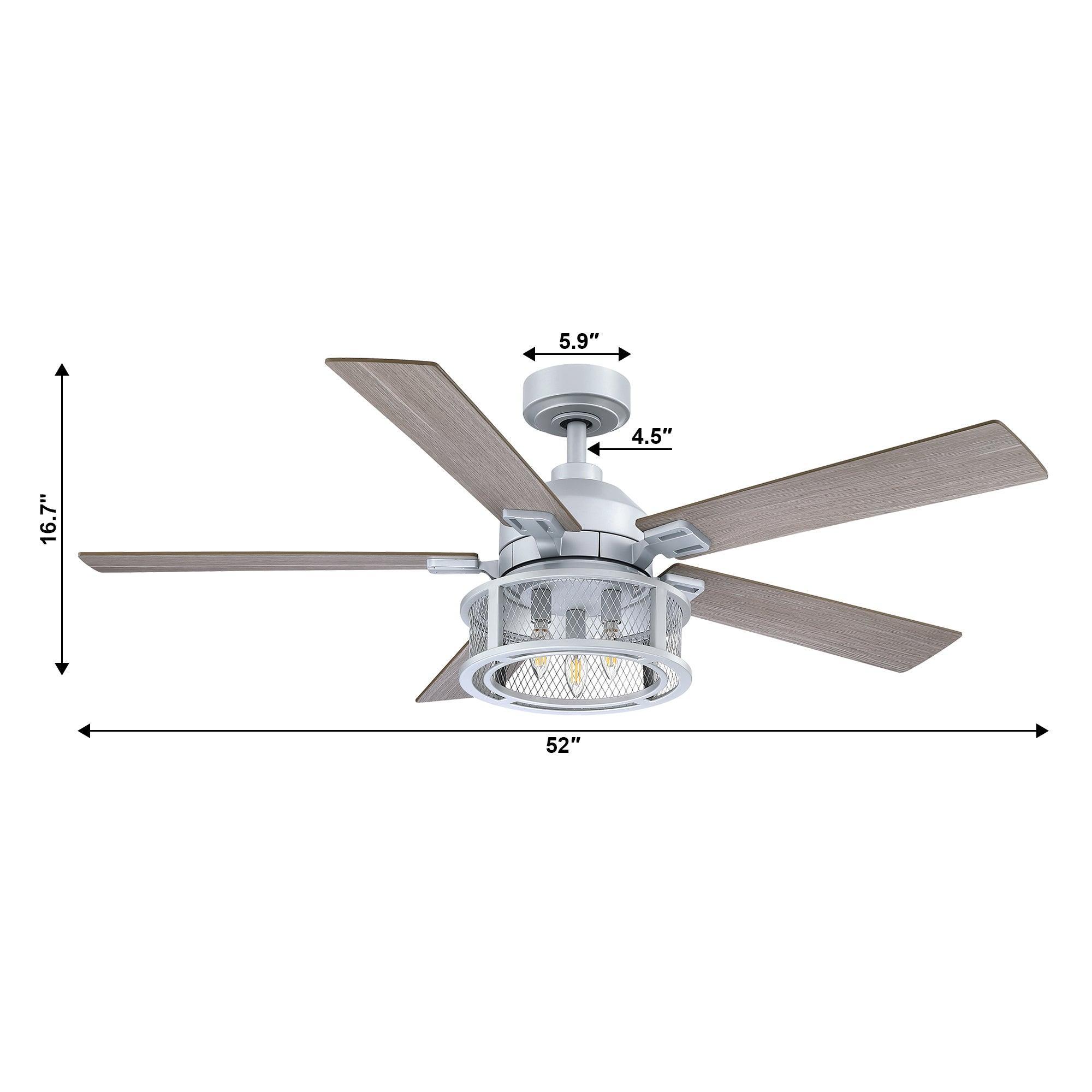 52" Lucknow Industrial Black Reversible Ceiling Fan with Lighting and Remote Control - ParrotUncle