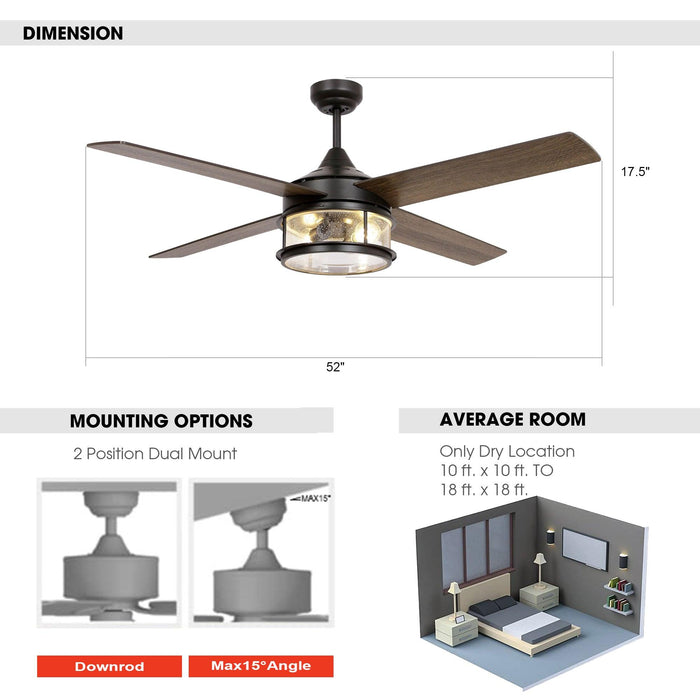 52" Mcmillion Farmhouse Downrod Mount Reversible Ceiling Fan with Lighting and Remote Control - ParrotUncle