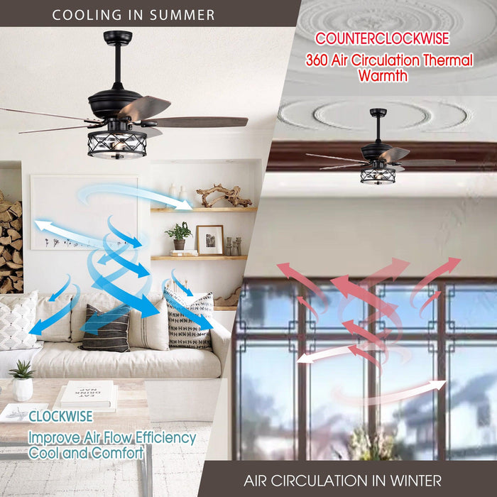 52" Nilgril Farmhouse Downrod Mount Reversible Ceiling Fan with Lighting and Remote Control - ParrotUncle