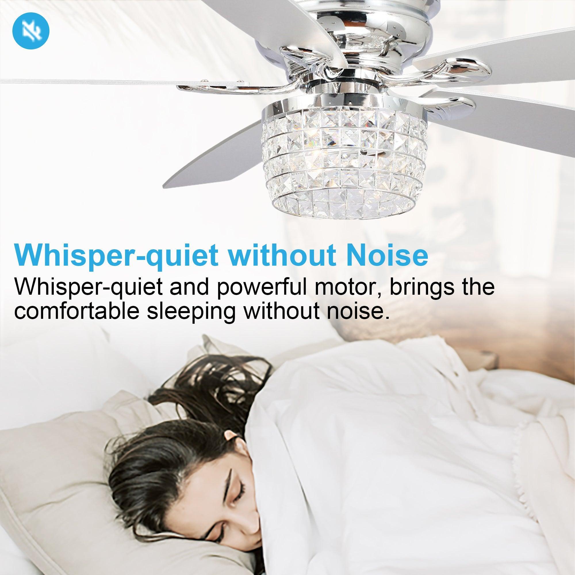 52" Panipat Modern Chrome Flush Mount Reversible Crystal Ceiling Fan with Lighting and Remote Control - ParrotUncle
