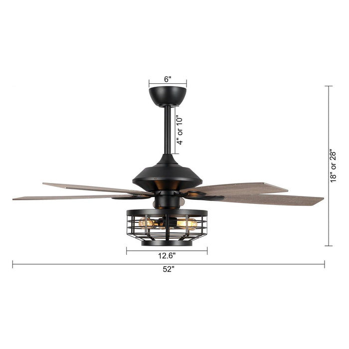 52" Paquette Industrial Downrod Mount Reversible Ceiling Fan with Lighting and Remote Control - ParrotUncle
