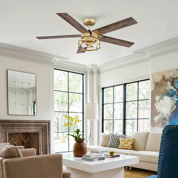 52" Prayag Industrial Downrod Mount Reversible Ceiling Fan with Lighting and Remote Control - ParrotUncle