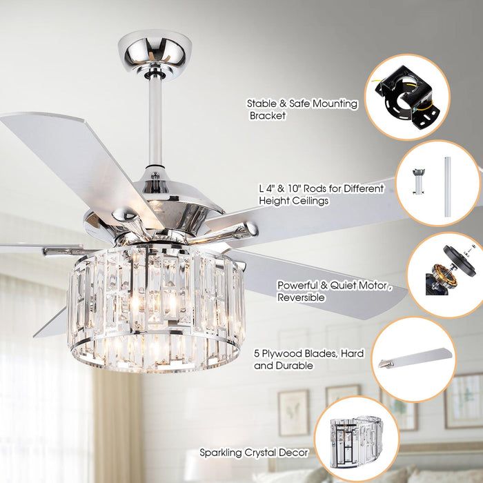 52" Shellie Modern Chrome Downrod Mount Reversible Ceiling Fan with Lighting and Remote Control - ParrotUncle