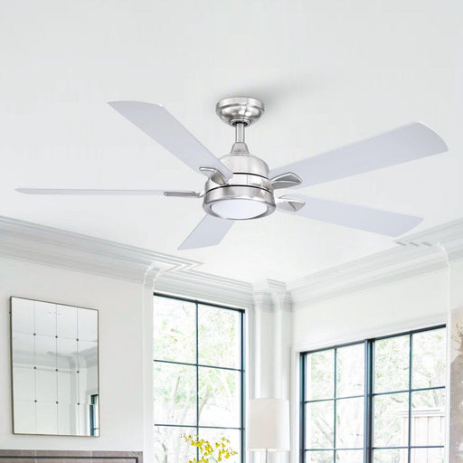 52" Tata Nagar Industrial Brush Nickel Downrod Mount Reversible Crystal Ceiling Fan with Lighting and Remote Control - ParrotUncle