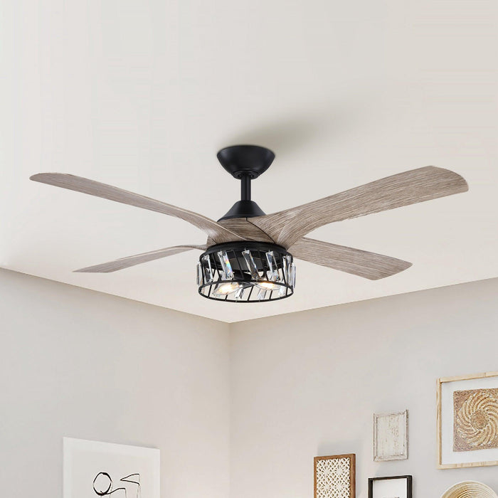 52" Tata Nagar Industrial Downrod Mount Reversible Crystal Ceiling Fan with Lighting and Remote Control - ParrotUncle