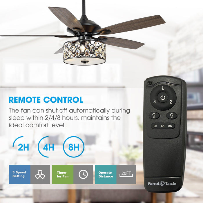 52" Tibuh Modern Downrod Mount Reversible Crystal Ceiling Fan with Lighting and Remote Control - ParrotUncle