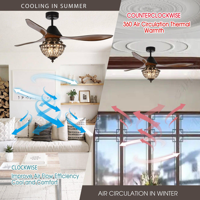 52" Vicky Rustic DC Motor Downrod Mount Reversible Ceiling Fan with Lighting and Remote Control - ParrotUncle