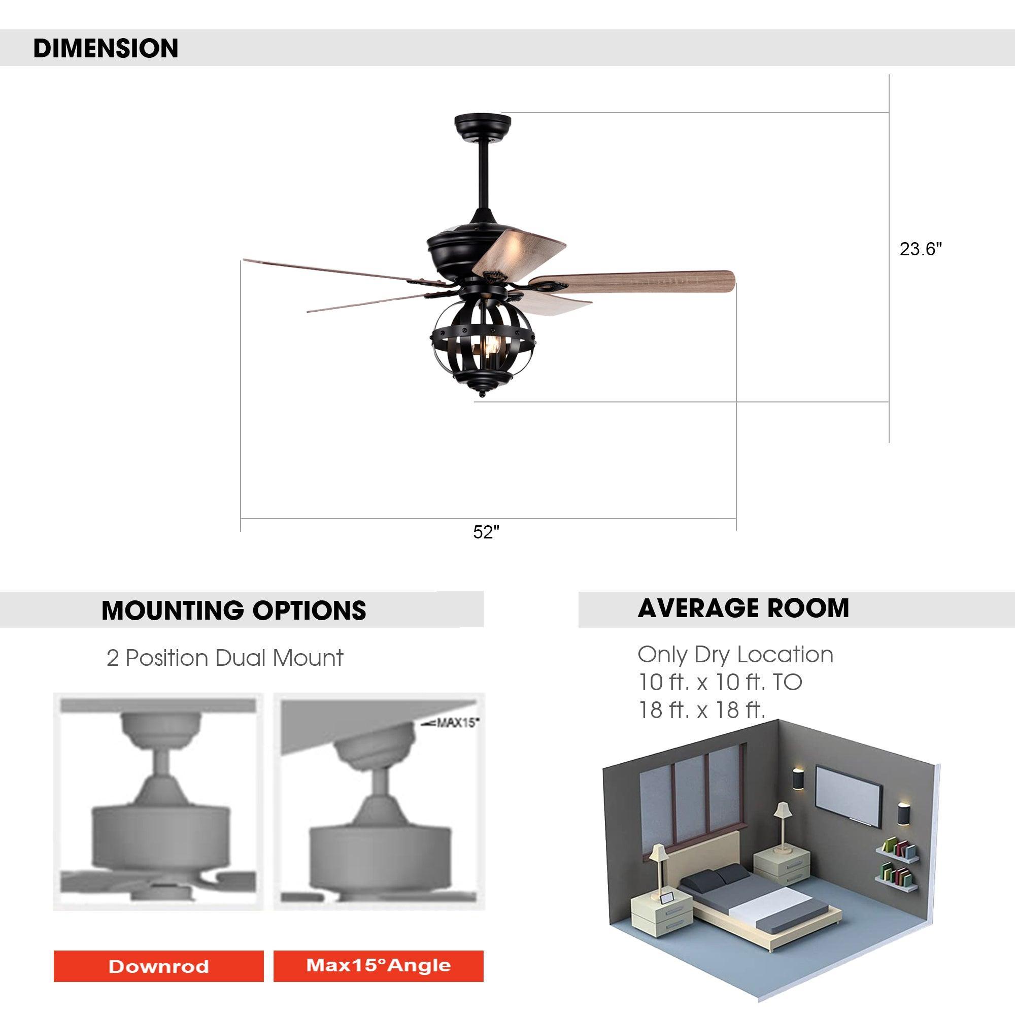52" Wilburton Industrial Downrod Mount Reversible Ceiling Fan with Lighting and Remote Control - ParrotUncle