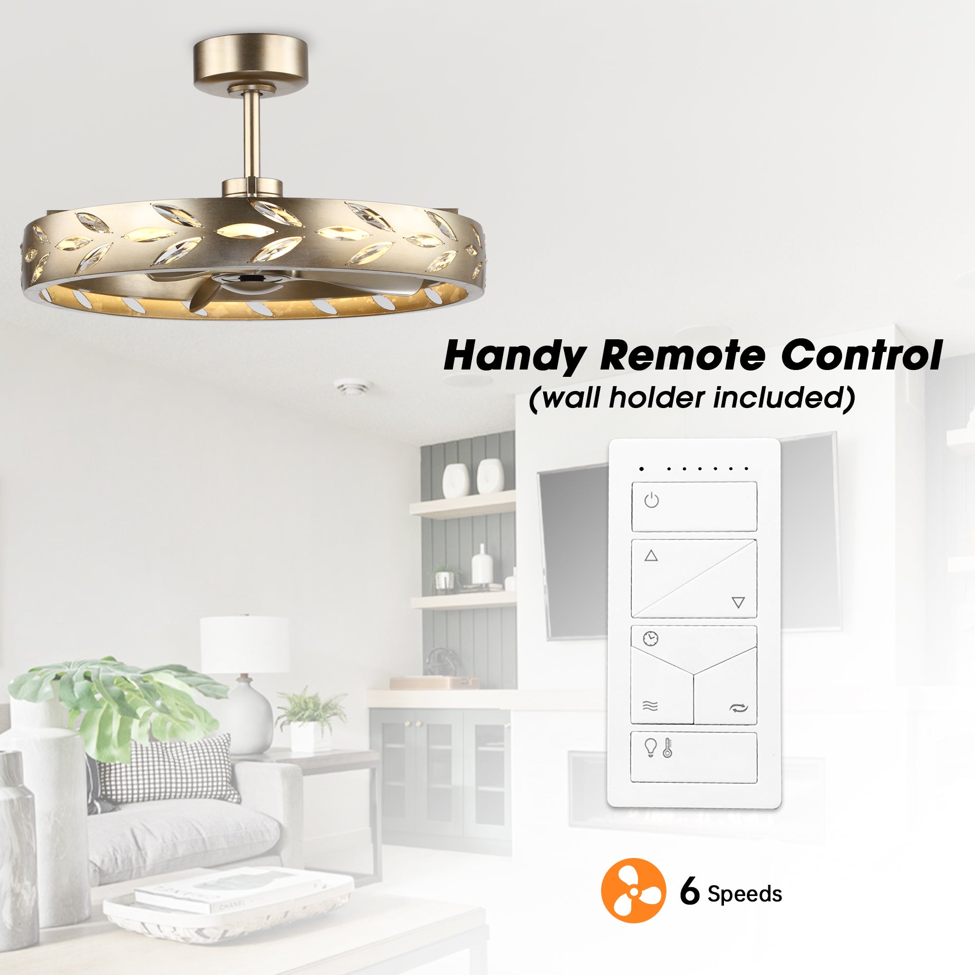 Perimost 29 Inch Antique Silver Downrod Mount Luxury Fandelier with Light and Remote Control