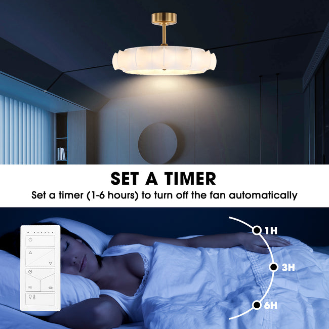 Perimost 30 Inch Electroplated Golden Downrod Mount Luxury Fandelier with Light and Remote Control