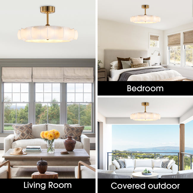 Perimost 30 Inch Electroplated Golden Downrod Mount Luxury Fandelier with Light and Remote Control