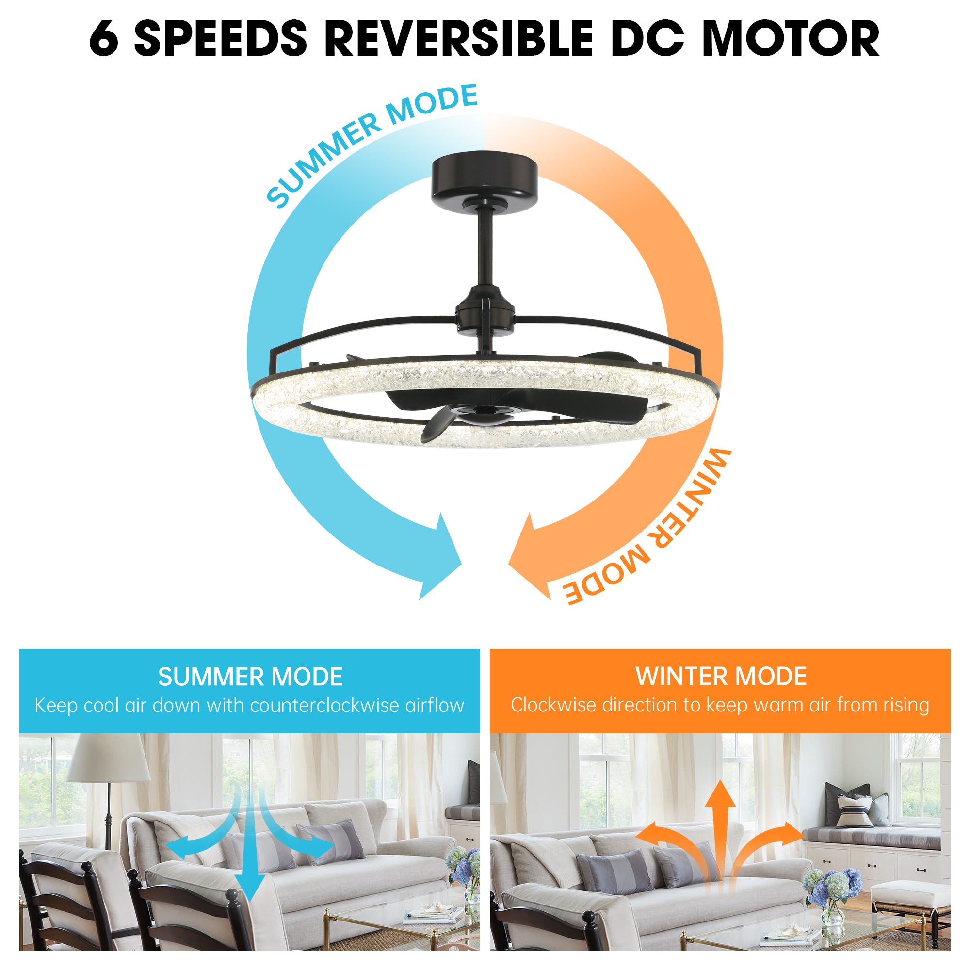 Perimost 32 Inch Black Downrod Mount Luxury Fandelier with Light and Remote Control