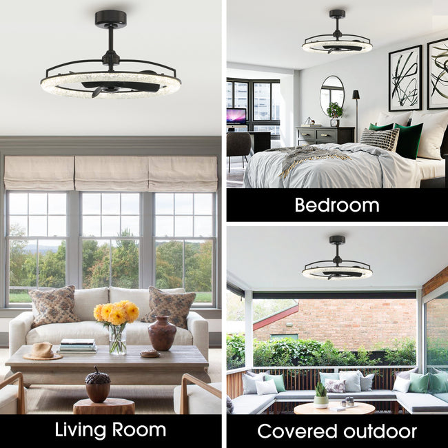 Perimost 32 Inch Black Downrod Mount Luxury Fandelier with Light and Remote Control