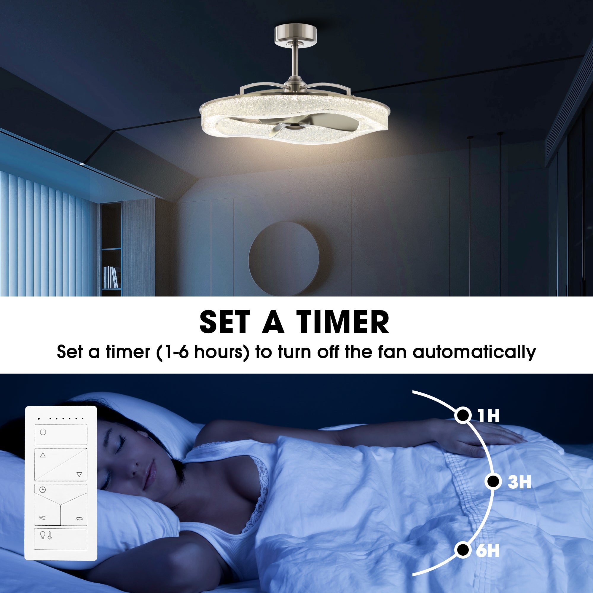 Perimost 33 Inch Satin Nickel Downrod Mount Luxury Fandelier with Light and Remote Control