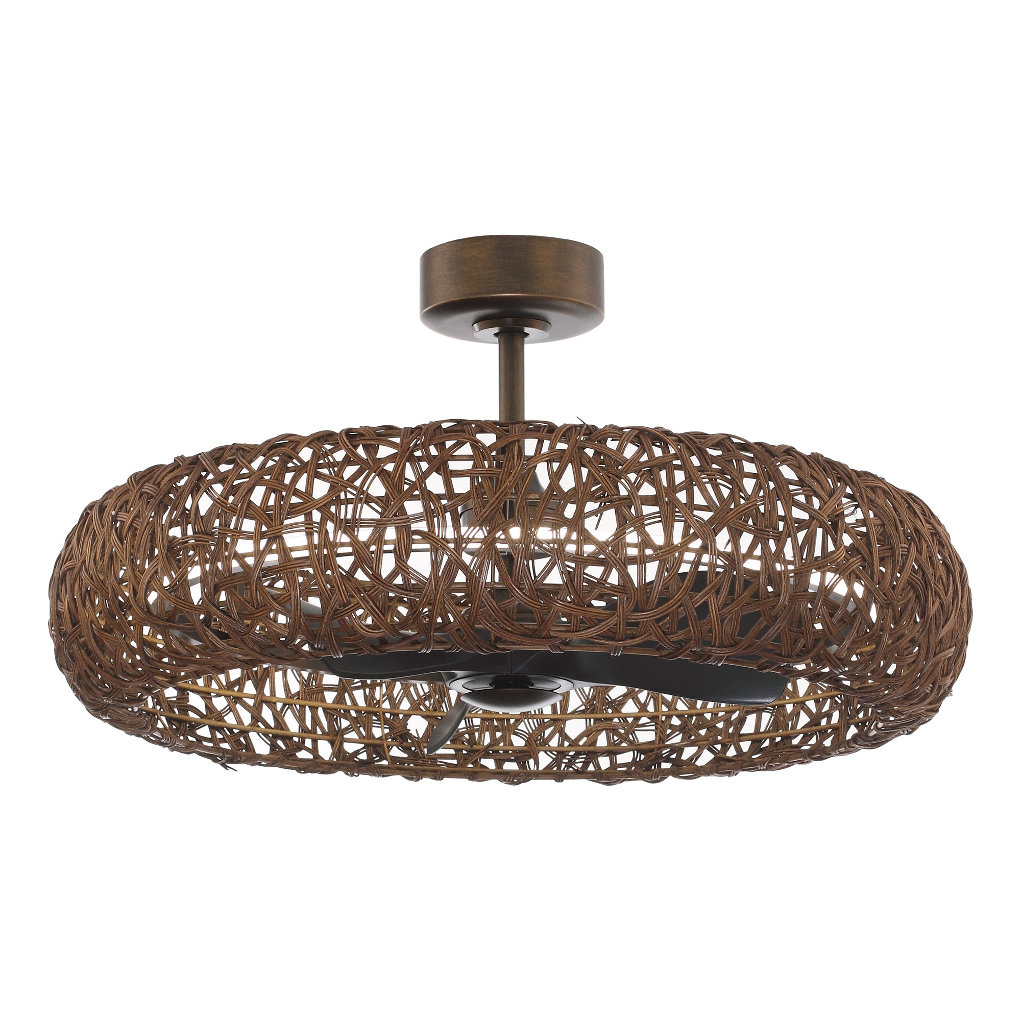 Perimost 35 Inch Golden Bronze Downrod Mount Luxury Fandelier with Light and Remote Control
